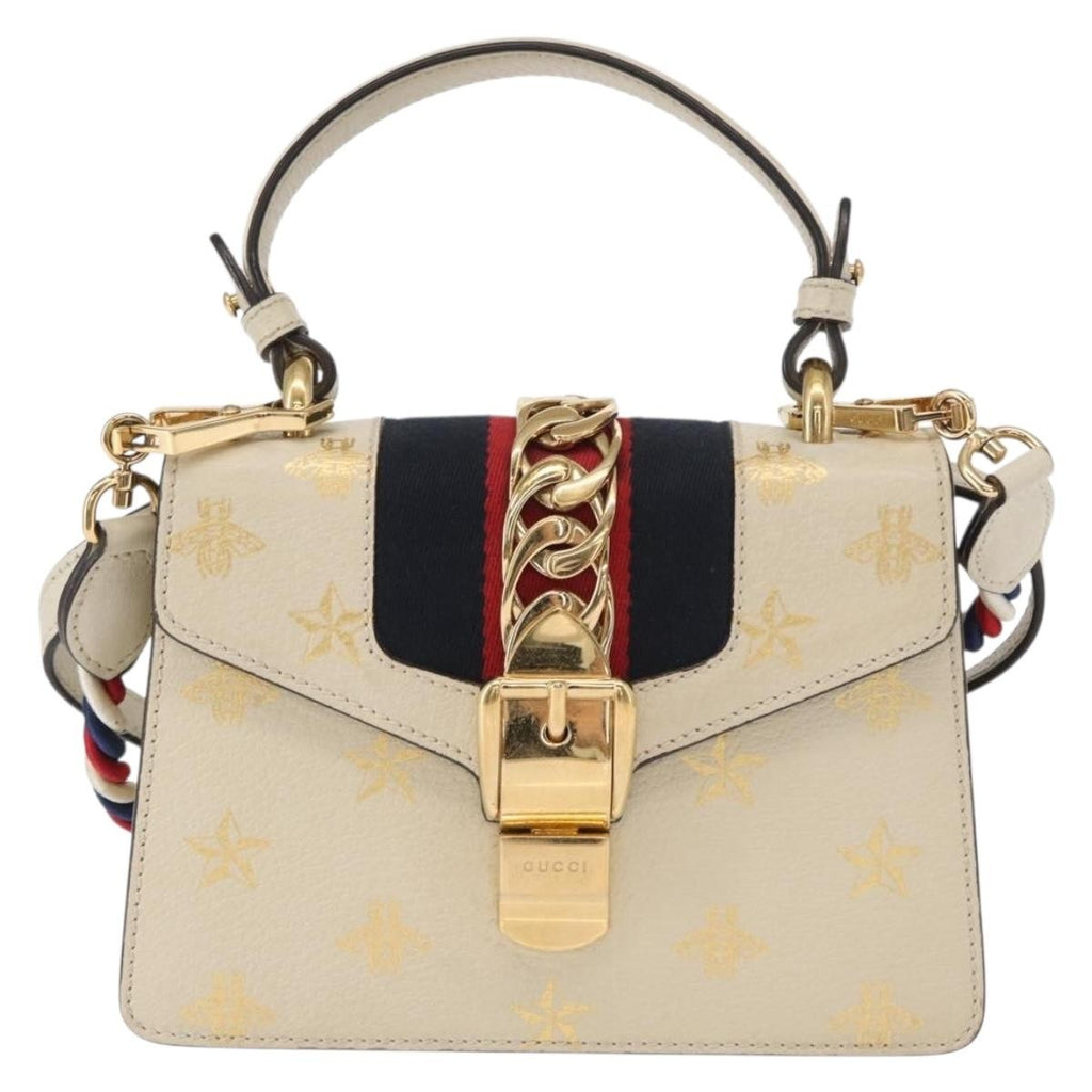 Gucci Sylvie Top Handle Bag Printed Leather Beige Leather Handbag (Authentic  )