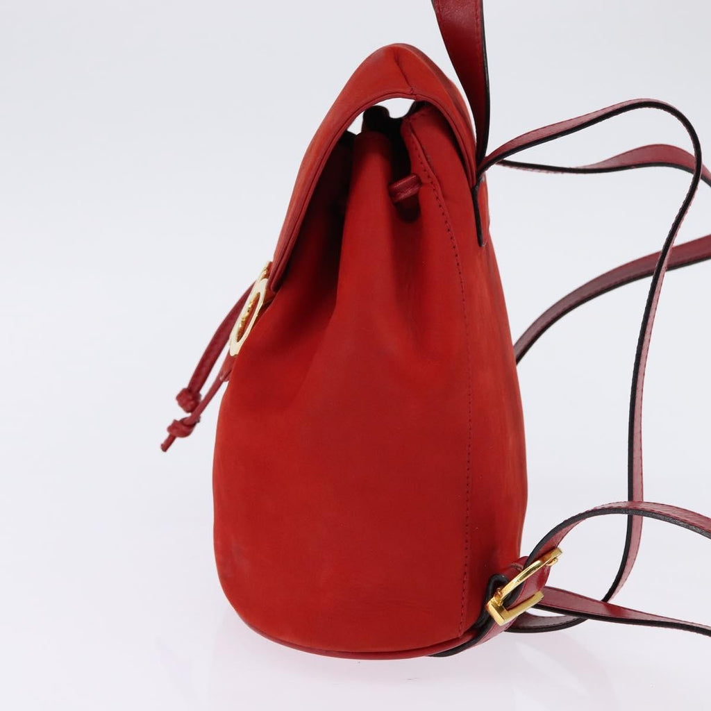 Salvatore Ferragamo Gancini Flap Drawstring Backpack Leather Red Leather Backpack Bag (Authentic  )