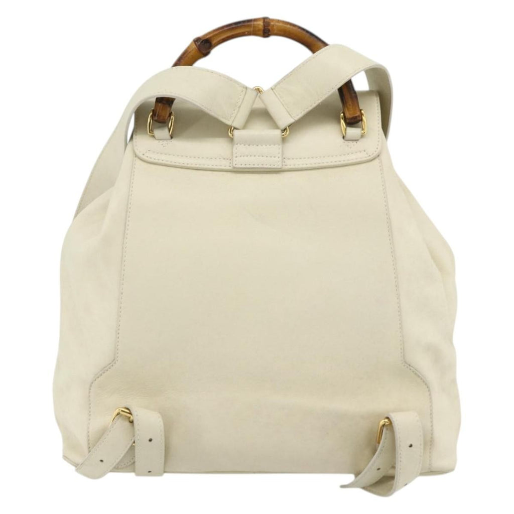 Gucci Vintage Bamboo Backpack Leather White Leather Backpack Bag (Authentic  )