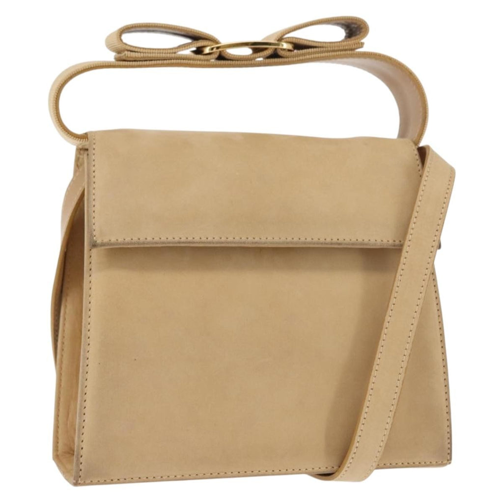 Salvatore Ferragamo Vala Handbag Suede Beige Suede Handbag (Authentic  )