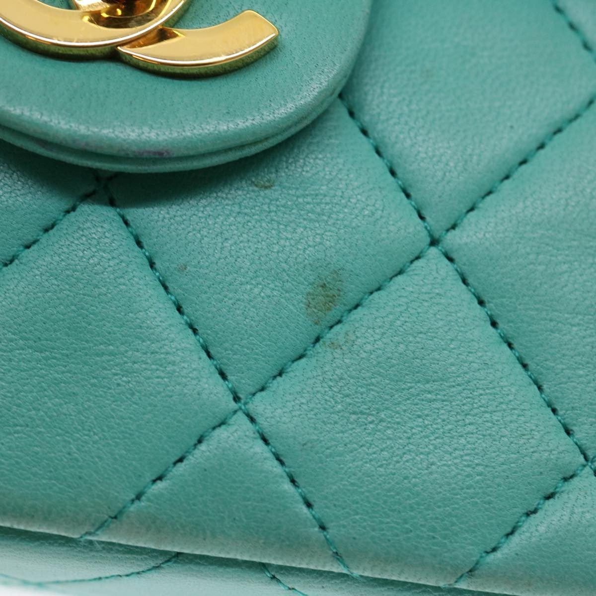 Chanel Square Classic Single Flap Bag Quilted Lambskin Blue Leather Handbag (Authentic  )