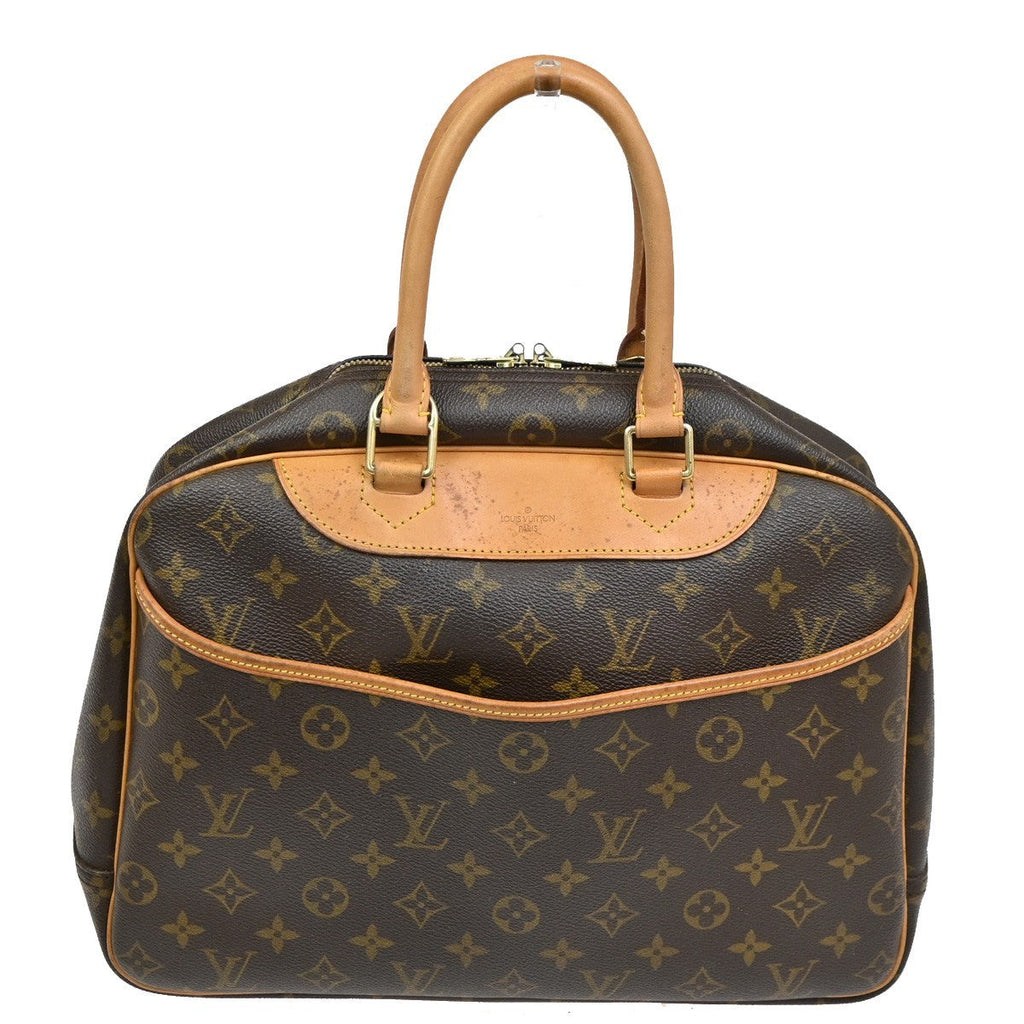 Louis Vuitton Deauville Handbag Monogram Canvas Brown Leather Handbag (Authentic  )