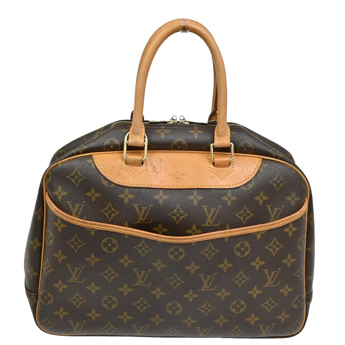 Louis Vuitton Deauville Handbag Monogram Canvas Brown Leather Handbag (Authentic  )