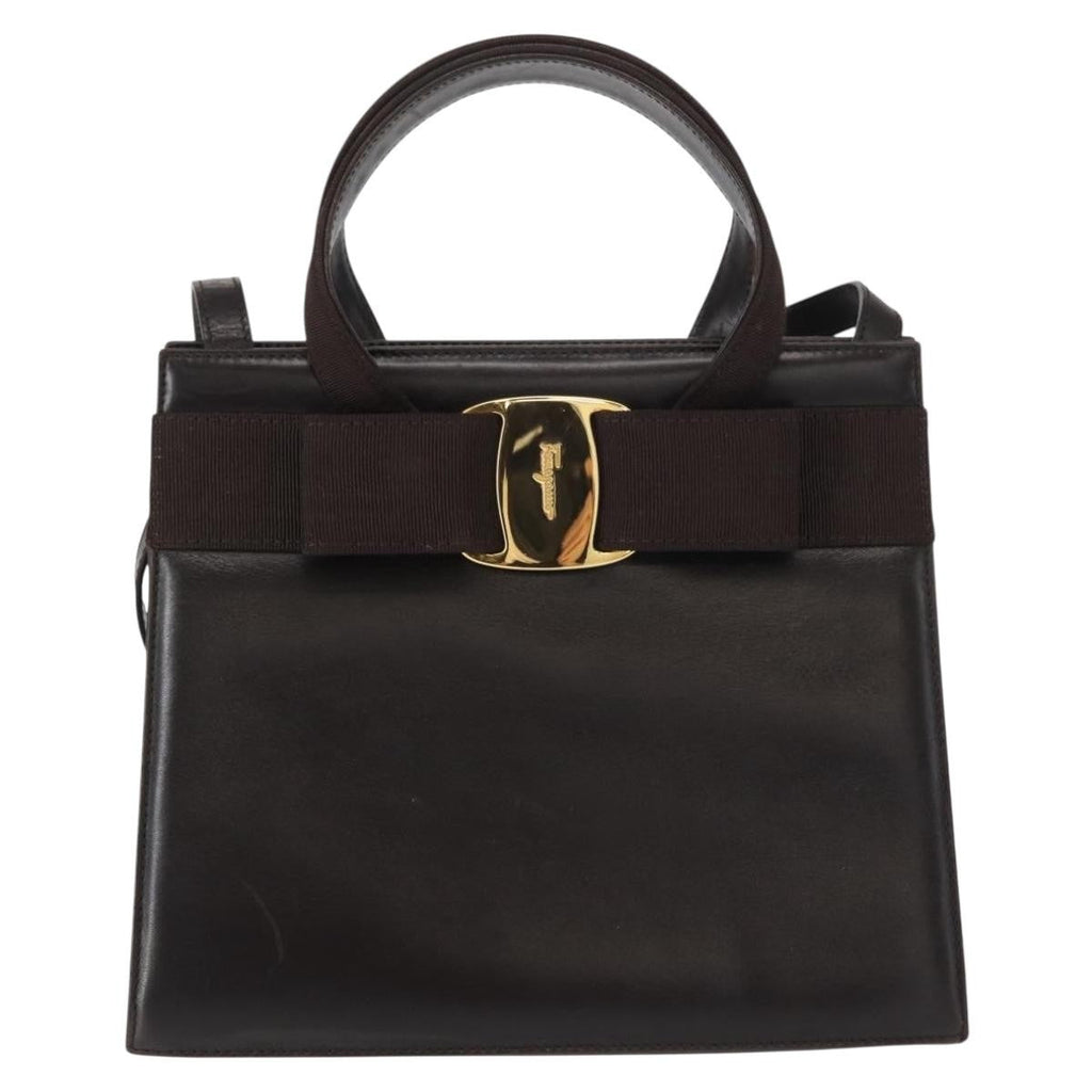 Salvatore Ferragamo Convertible Vara Bow Tote Leather Brown Leather Handbag (Authentic  )