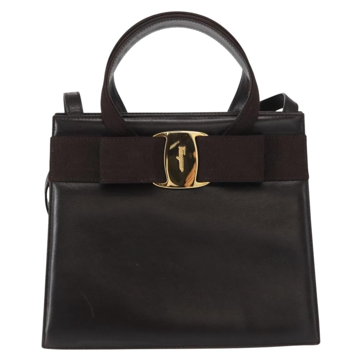Salvatore Ferragamo Convertible Vara Bow Tote Leather Brown Leather Handbag (Authentic  )
