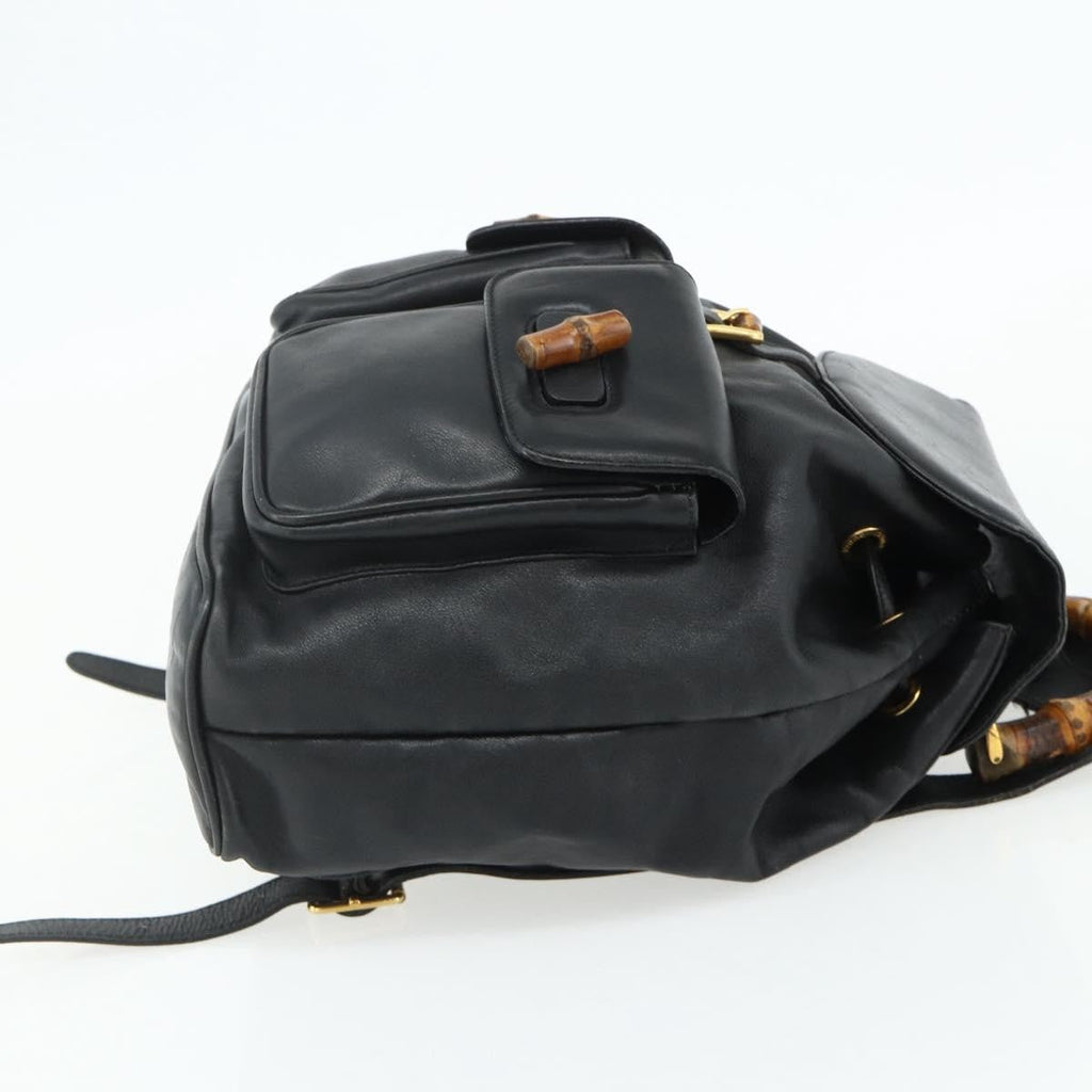 Gucci Vintage Bamboo Backpack Leather Black Leather Backpack Bag (Authentic  )