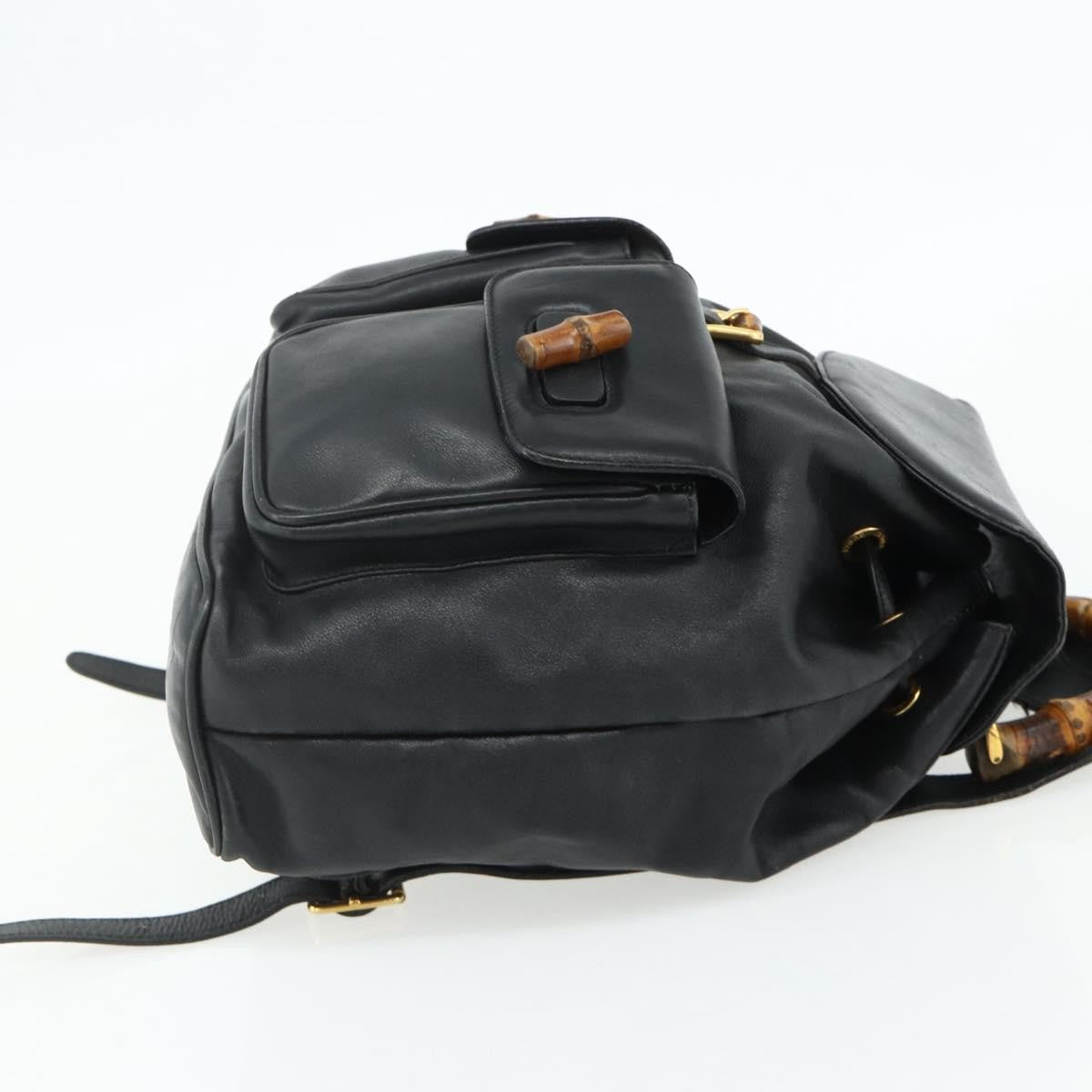 Gucci Vintage Bamboo Backpack Leather Black Leather Backpack Bag (Authentic  )