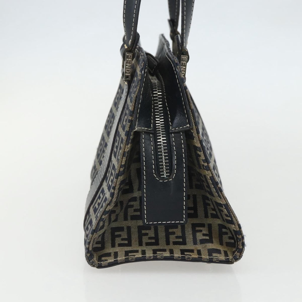 Fendi Vintage Satchel Zucchino Canvas Navy Canvas Handbag (Authentic  )