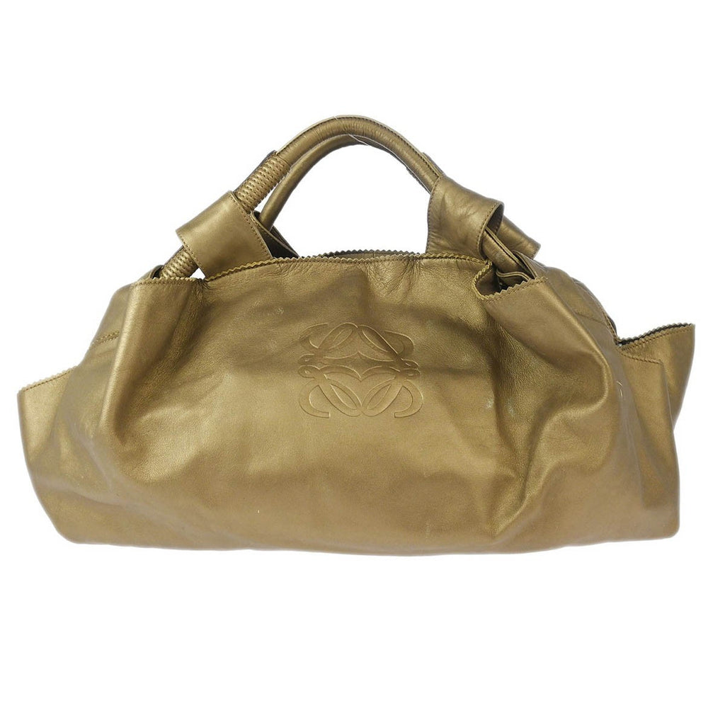 Loewe Anagram Logo Nappa Aire Hand Bag Leather Gold Leather Handbag (Authentic  )