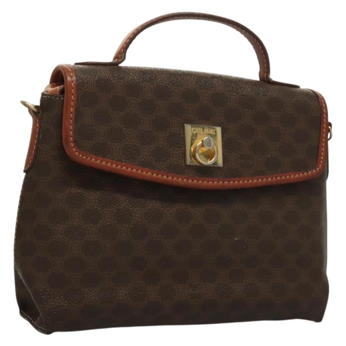 Celine Triomphe Vintage Handbag Macadam Canvas Brown Canvas Bag (Authentic  )