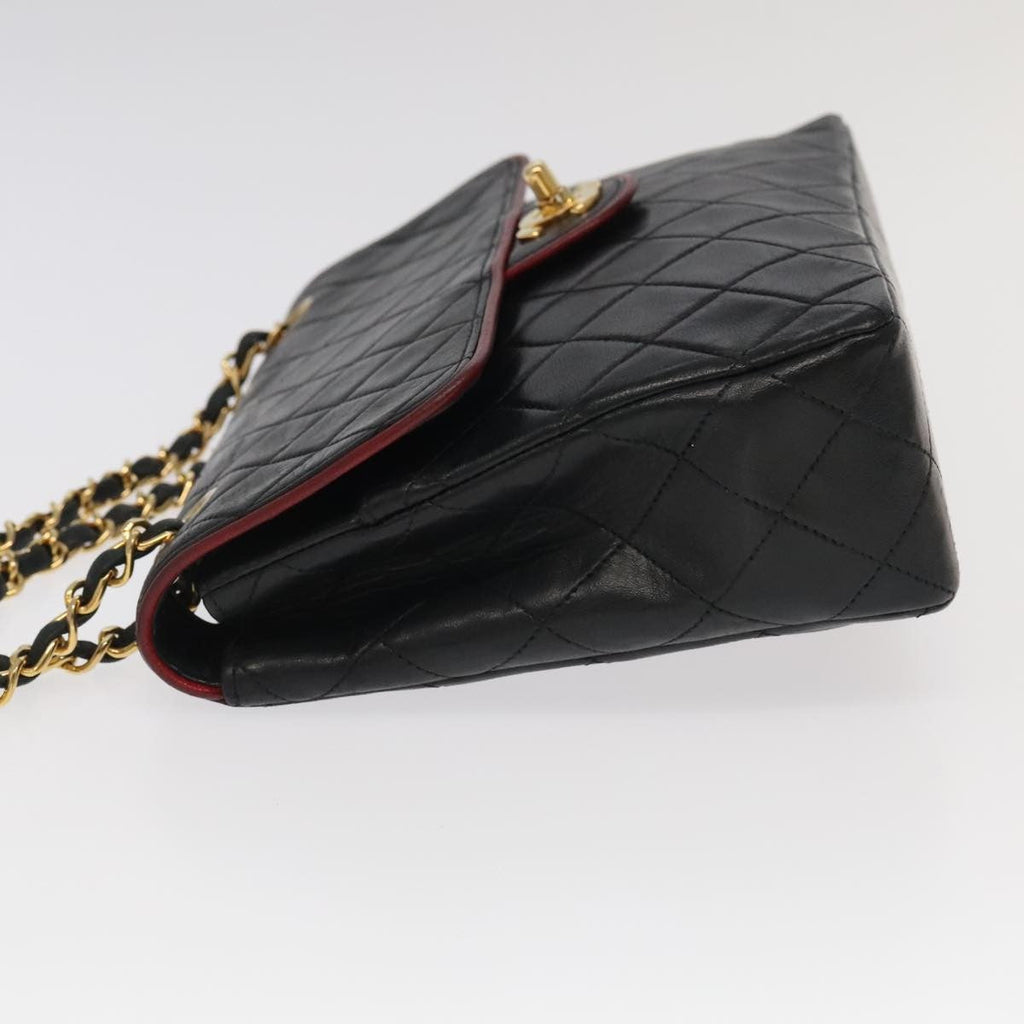 Chanel Flap Shoulder Bag Leather Black Leather Handbag ( )
