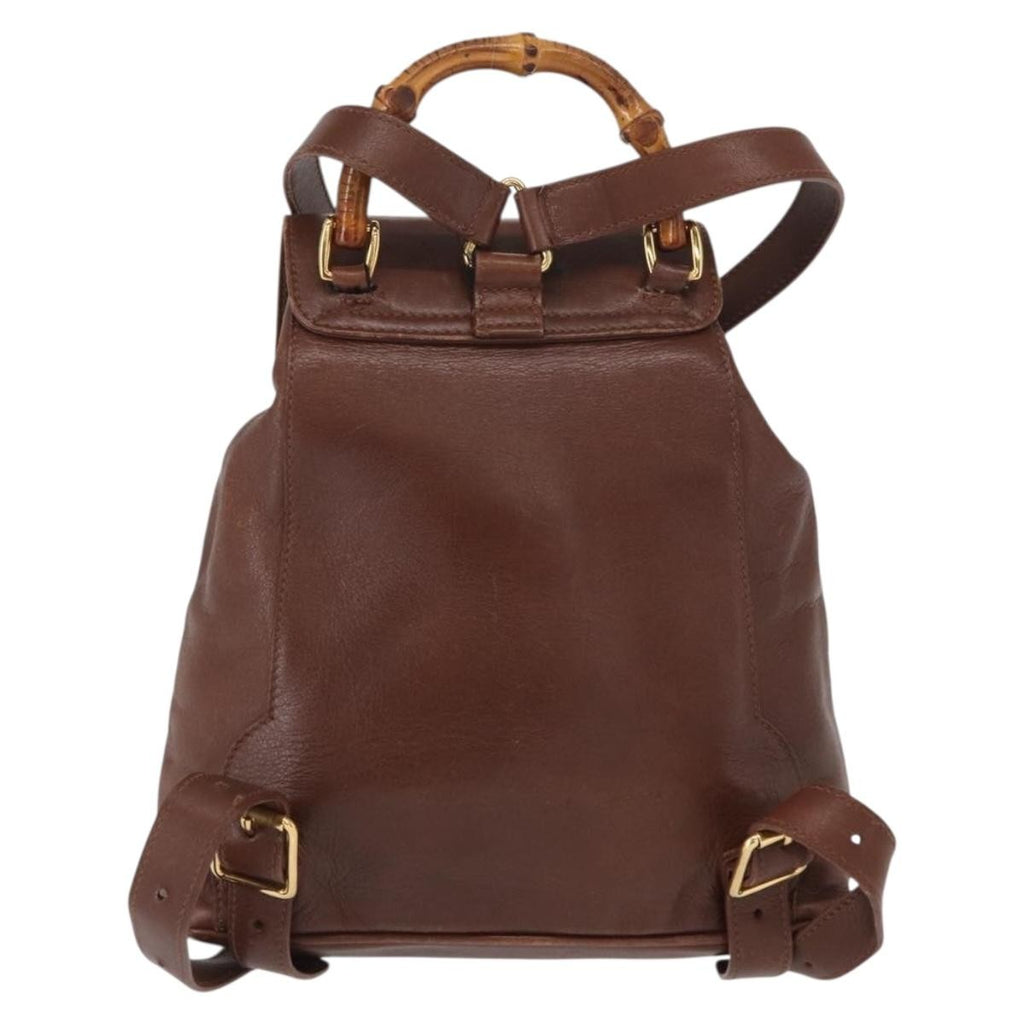 Gucci Vintage Bamboo Backpack Leather Brown Leather Backpack Bag (Authentic  )