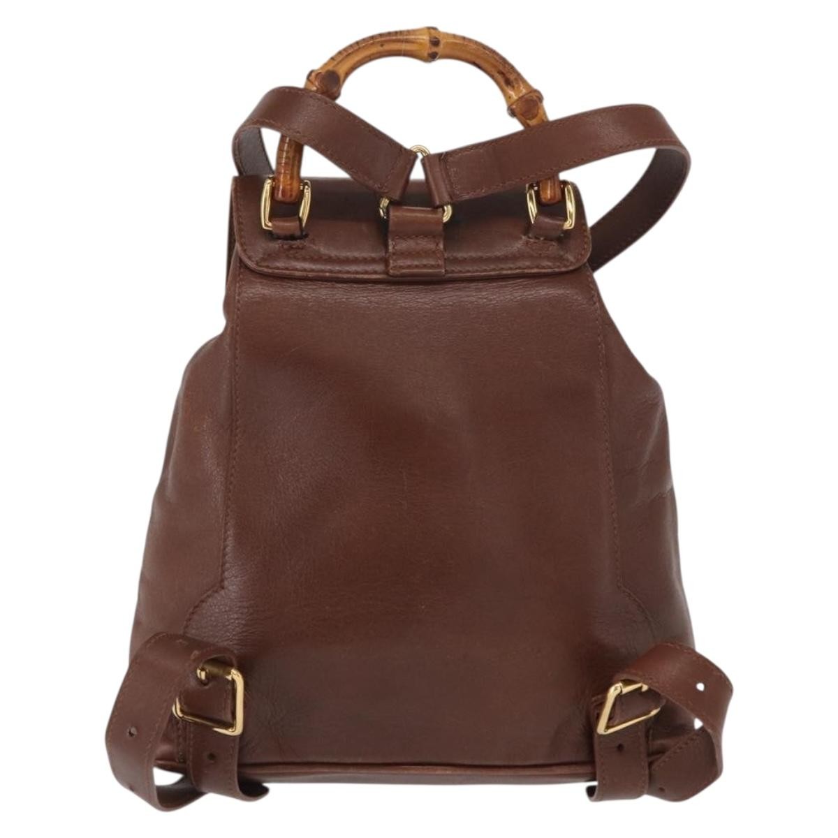 Gucci Vintage Bamboo Backpack Leather Brown Leather Backpack Bag (Authentic  )