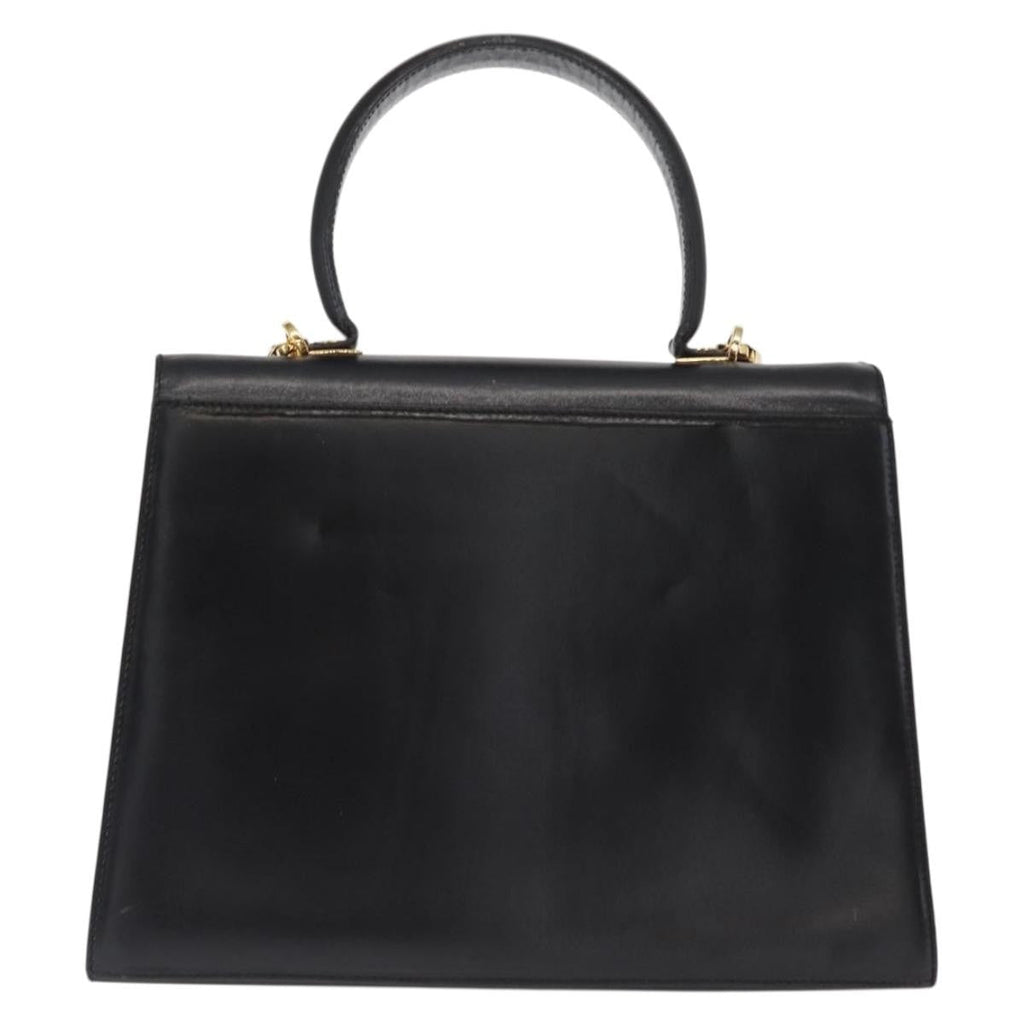 Salvatore Ferragamo Convertible Top Handle Bag Leather Black Leather Handbag (Authentic  )