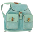 Gucci Vintage Bamboo Backpack Suede Green Suede Backpack Bag (Authentic  )