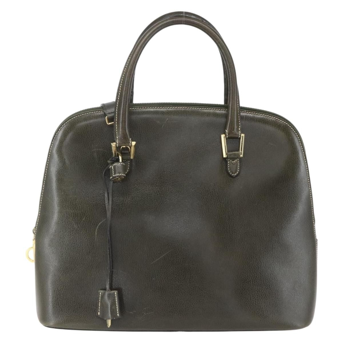 Salvatore Ferragamo Vintage Handbag Leather Khaki Leather Handbag (Authentic  )