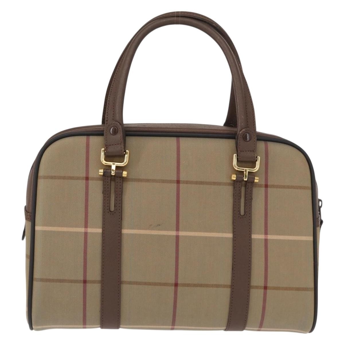 Burberry Nova Check Boston Bag Canvas Beige Canvas Handbag (Authentic  )