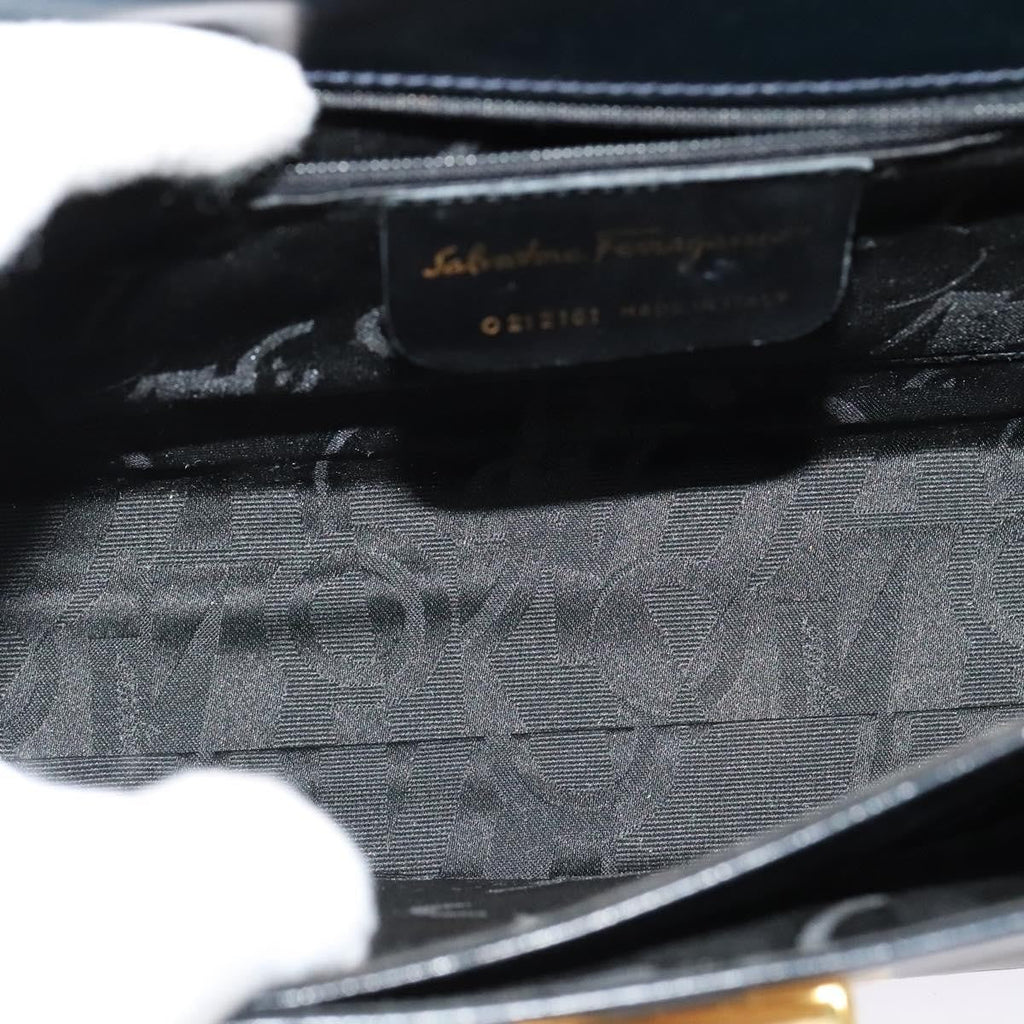 Salvatore Ferragamo Gancini Convertible Top Handle Bag Leather Black Leather Handbag (Authentic  )