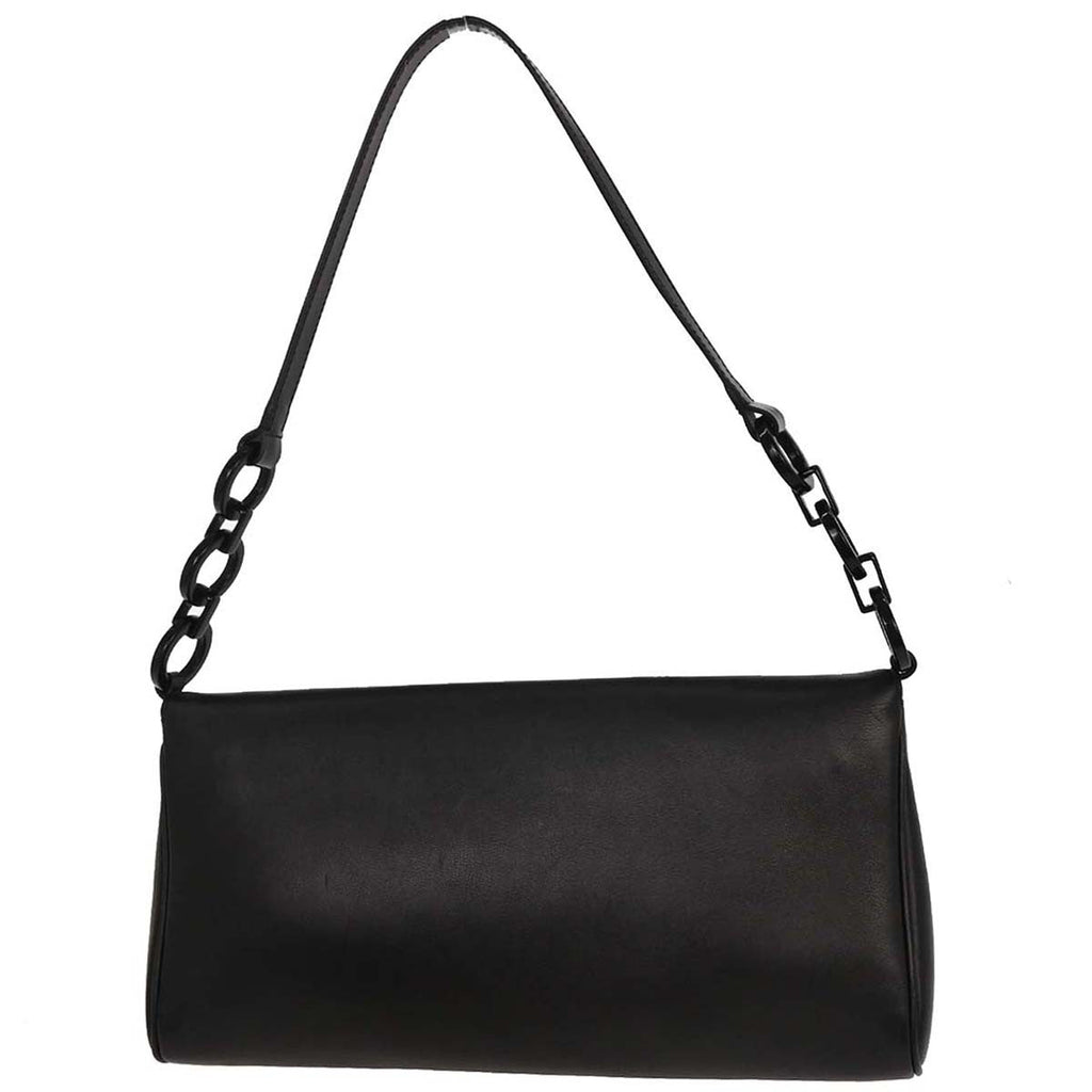Salvatore Ferragamo Gancini Handbag Leather Black Leather Handbag (Authentic  )