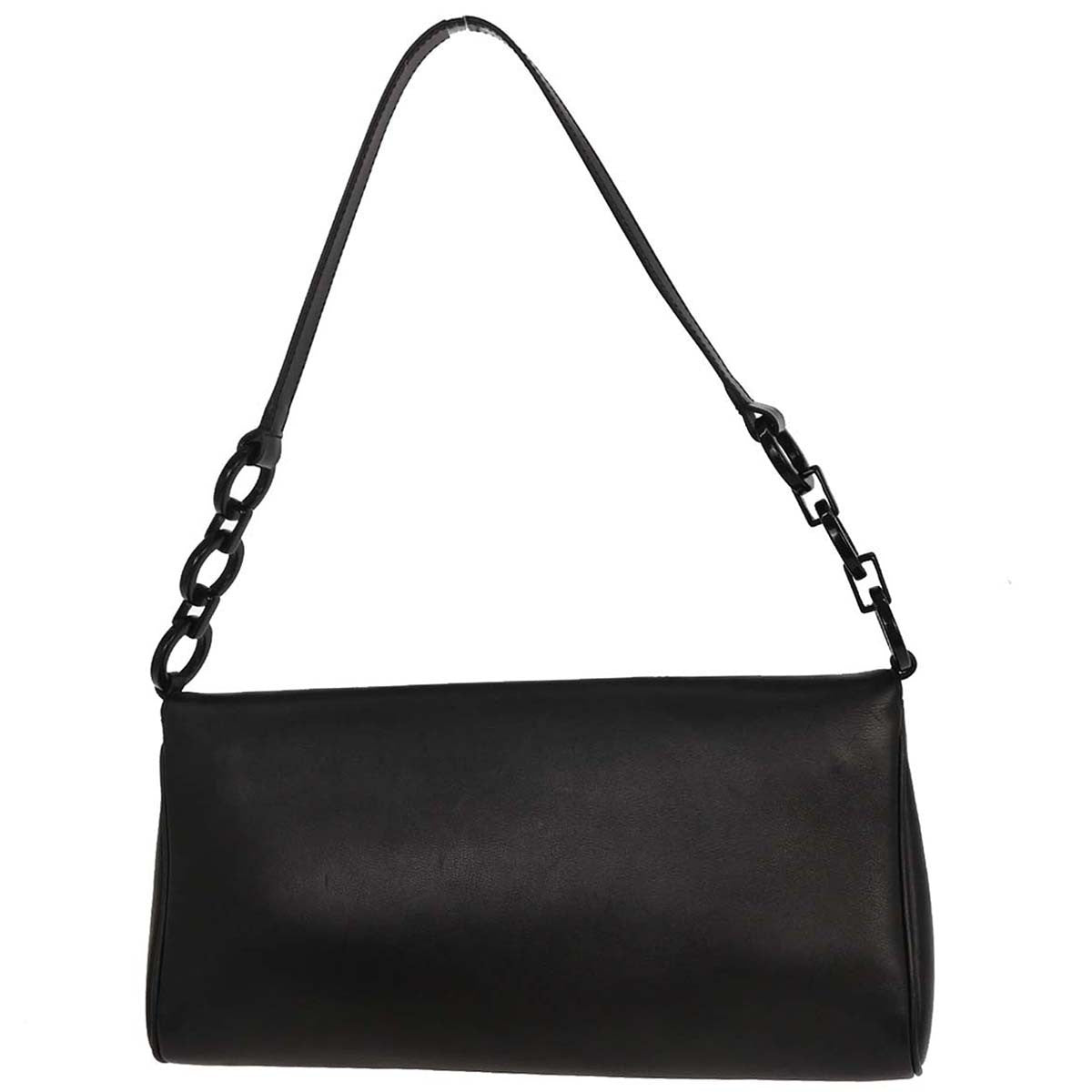 Salvatore Ferragamo Gancini Handbag Leather Black Leather Handbag (Authentic  )