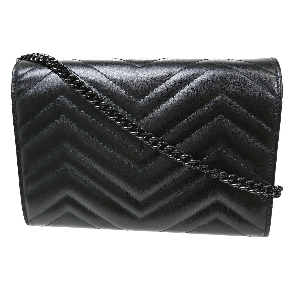 Gucci Gg Marmont Shoulder Bag Matelasse Leather Black Leather Handbag ( )
