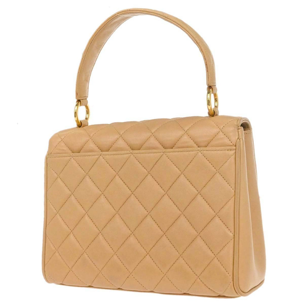 Chanel Vintage Top Handle Flap Bag Quilted Lambskin Beige Leather Handbag (Authentic  )