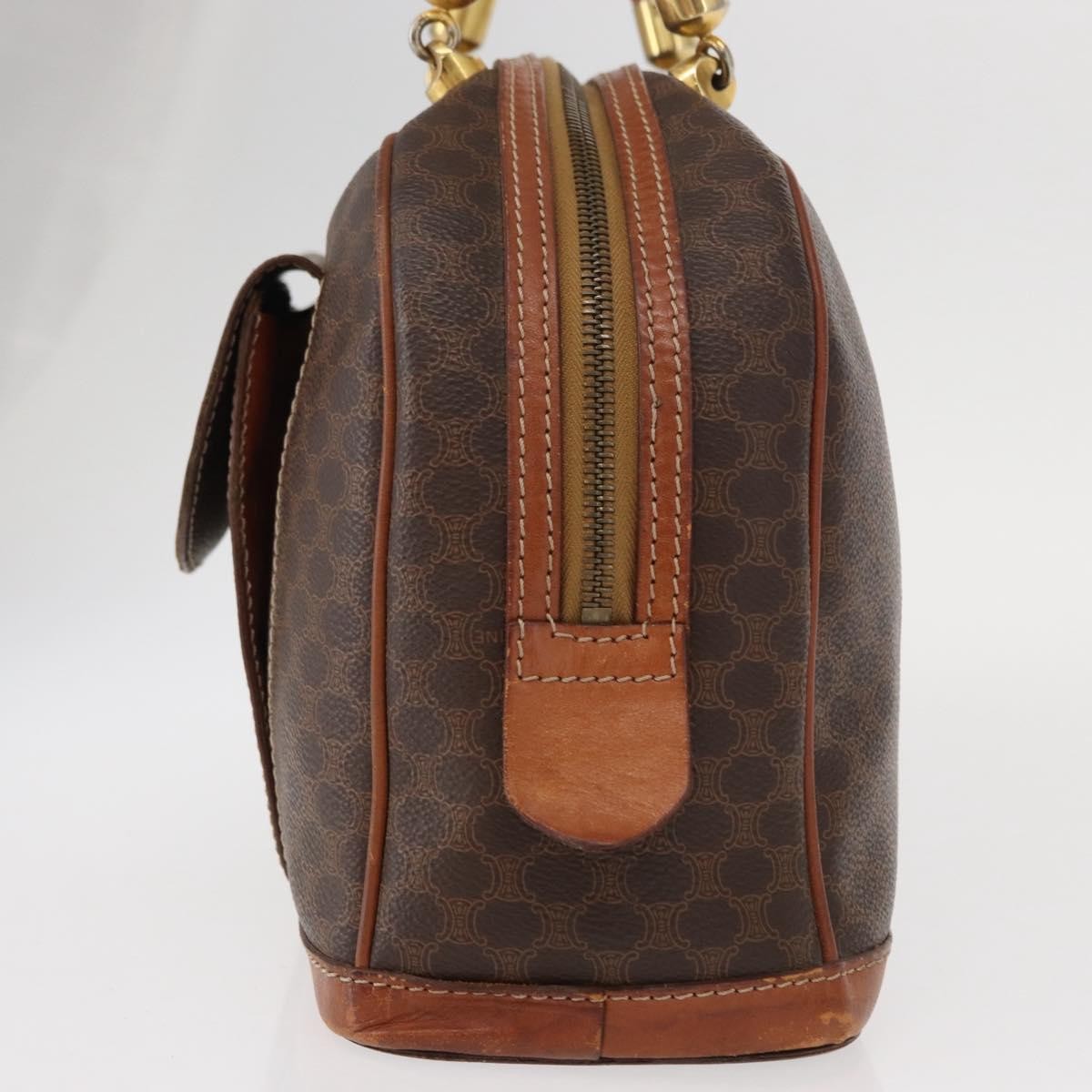 Celine Vintage Macadam Handbag Canvas And Leather Brown Canvas Handbag (Authentic  )