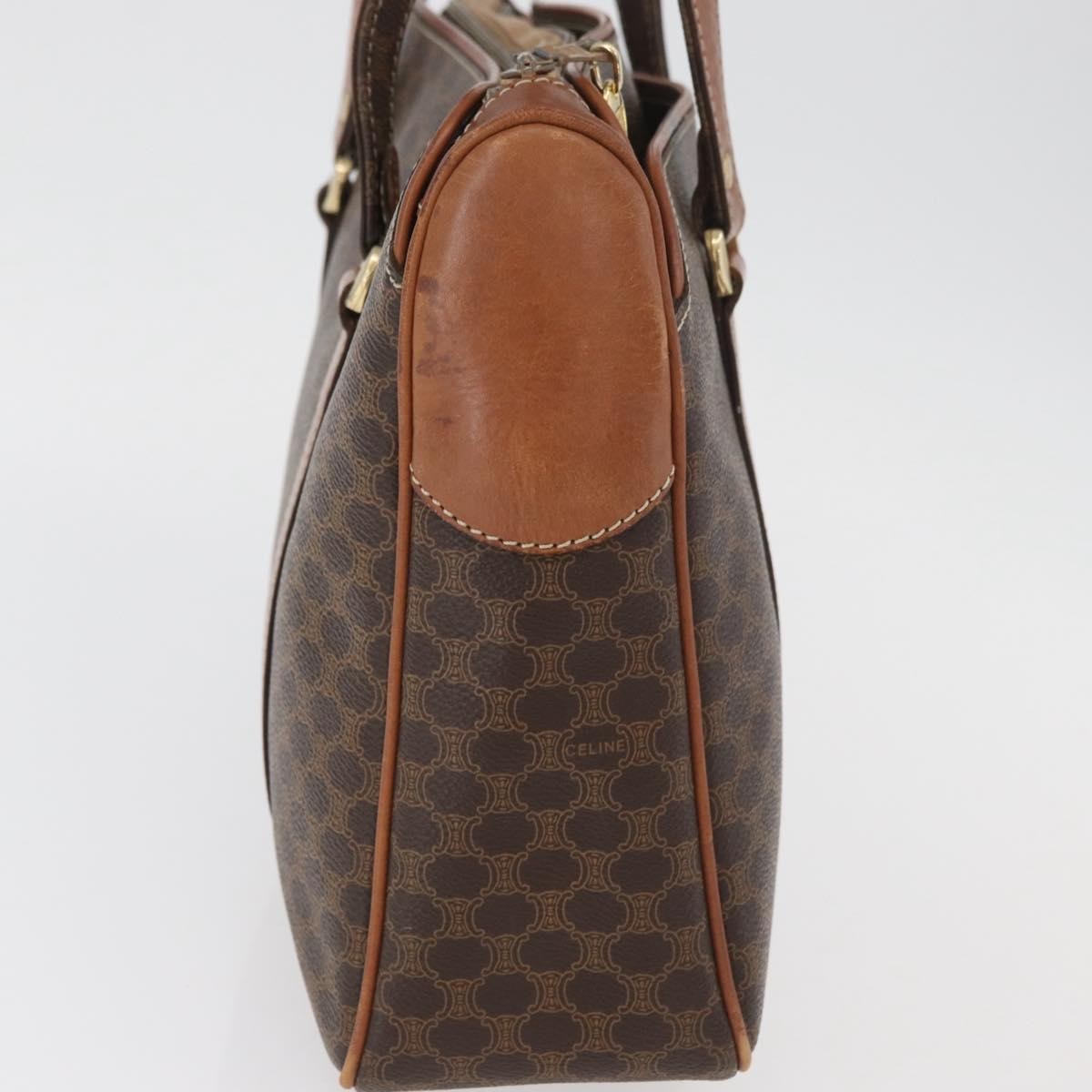Celine Vintage Macadam Handbag Canvas And Leather Brown Canvas Handbag (Authentic  )