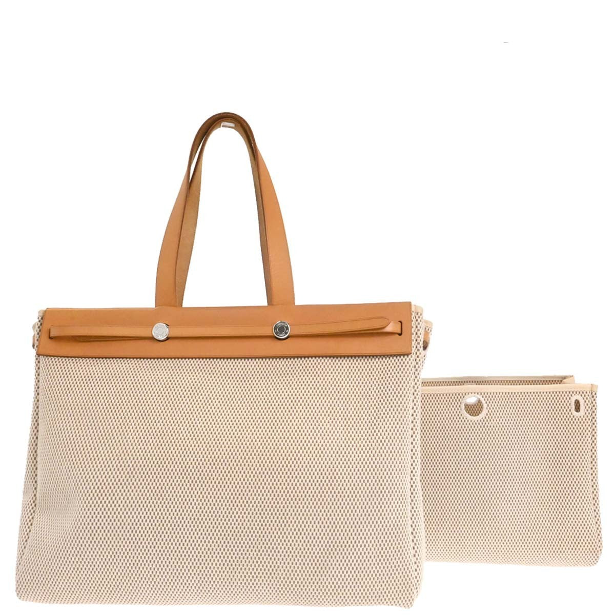 Hermes Herbag Cabas Toile And Leather Beige Canvas Handbag (Authentic  )