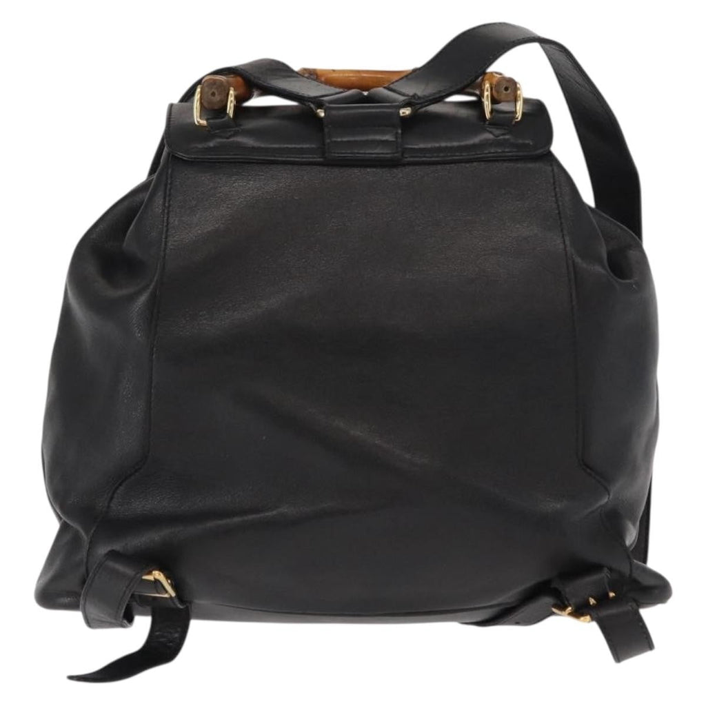 Gucci Vintage Bamboo Backpack Leather Black Leather Backpack Bag (Authentic  )