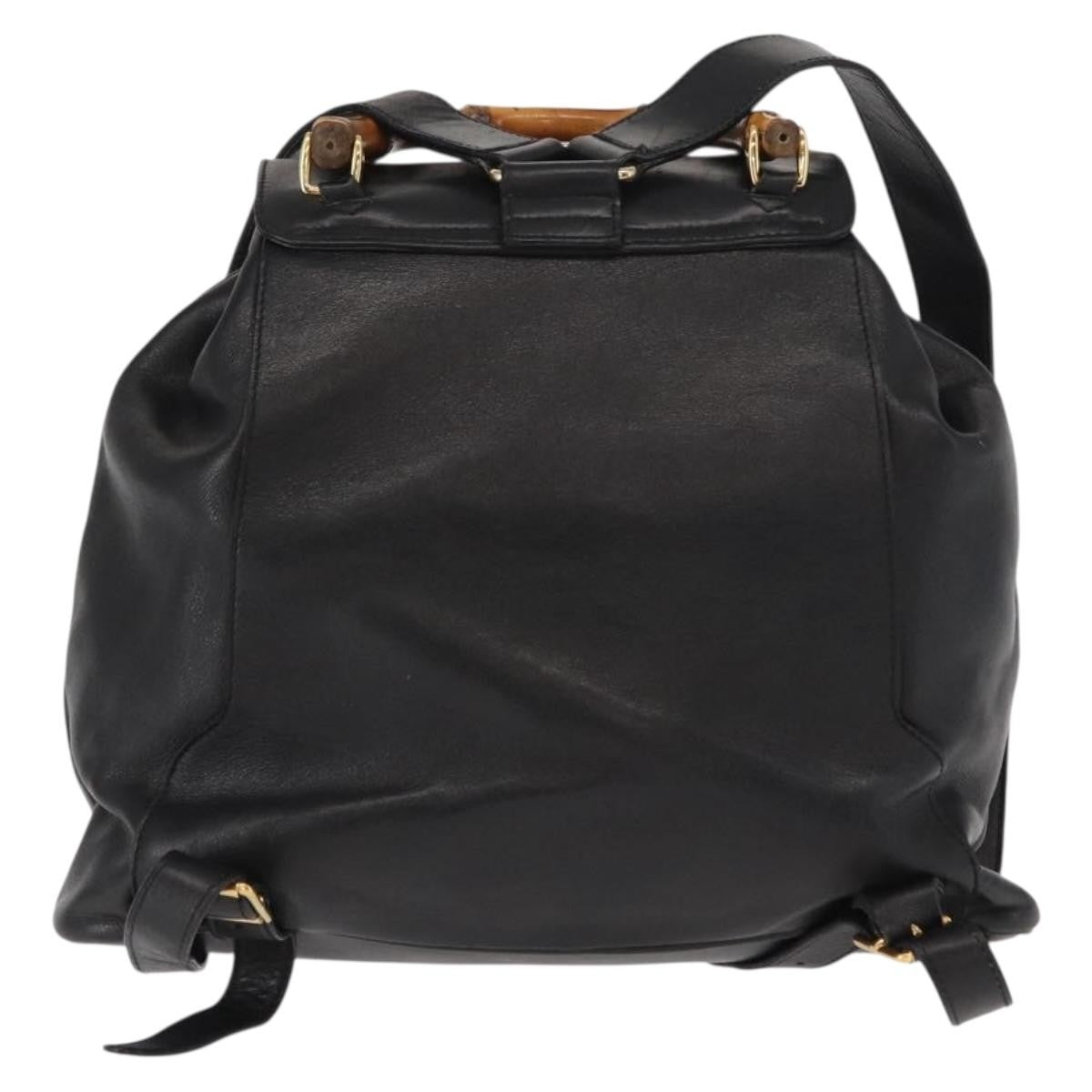 Gucci Vintage Bamboo Backpack Leather Black Leather Backpack Bag (Authentic  )