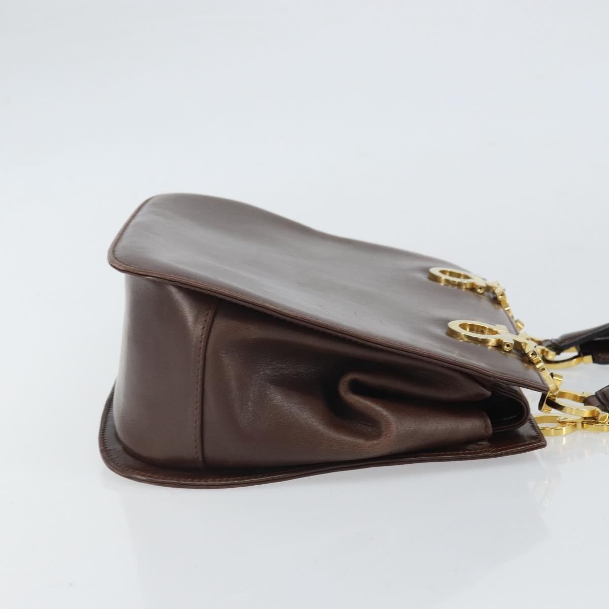 Salvatore Ferragamo Gancini Handbag Leather Brown Leather Handbag (Authentic  )