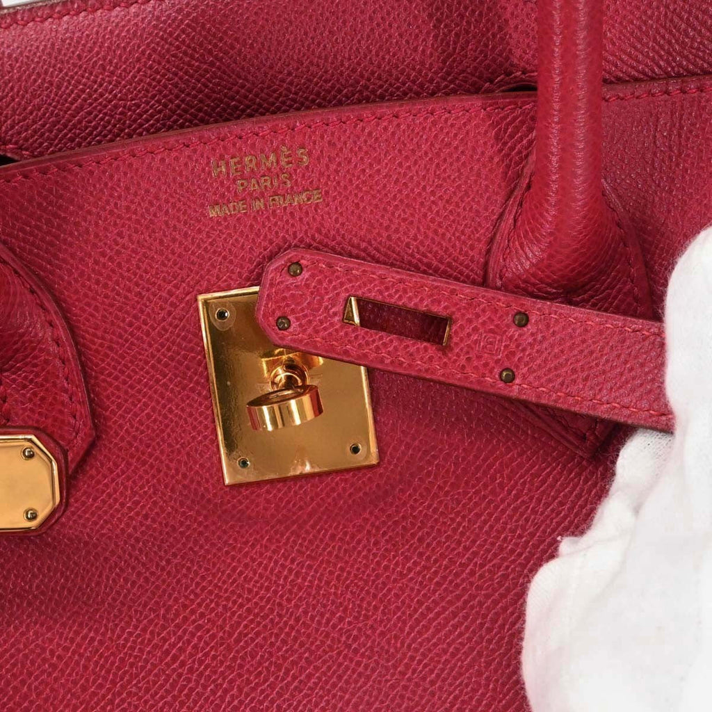 Hermes Birkin Handbag Red Courchevel With Gold Hardware Red Leather Handbag ( )