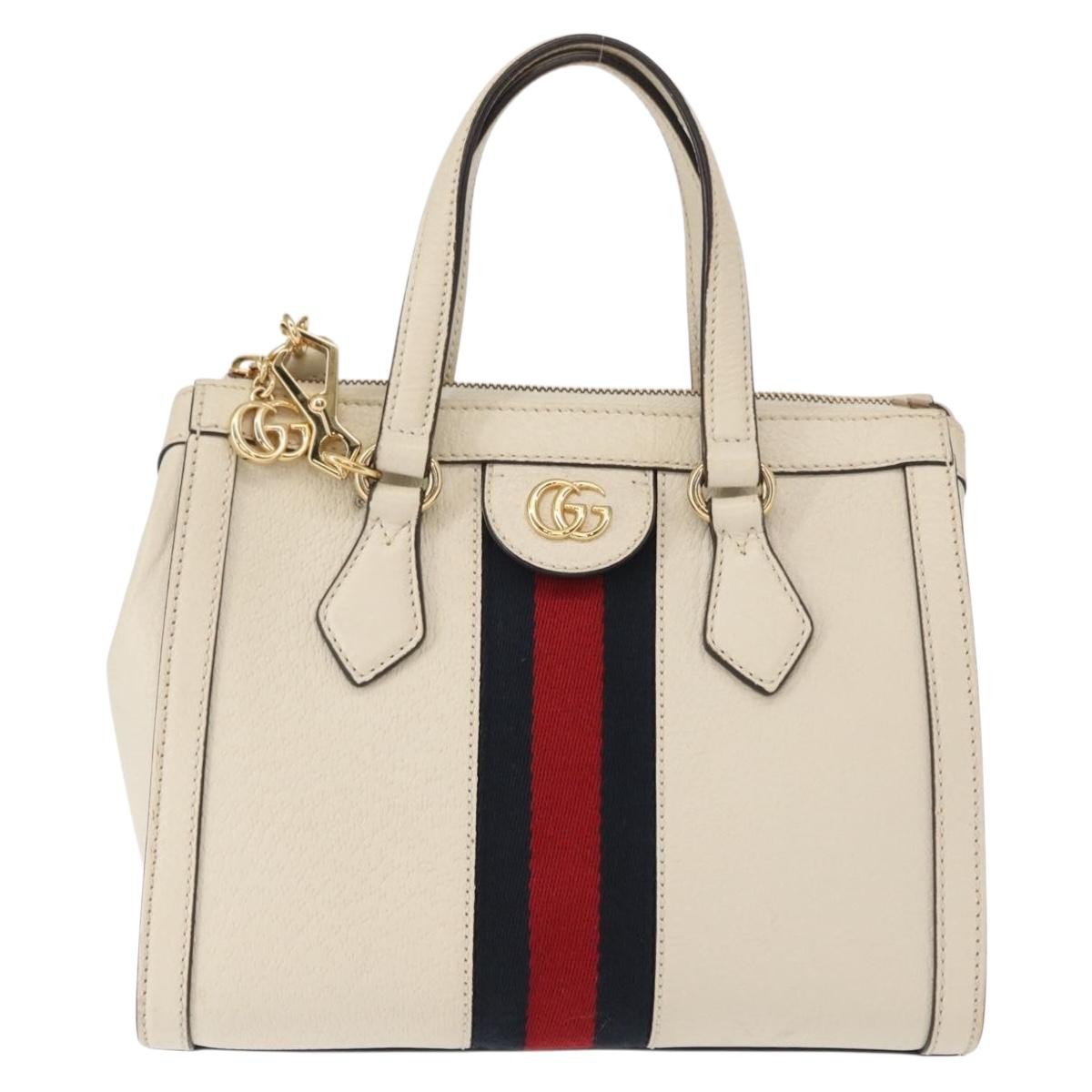 Gucci Ophidia Top Handle Tote Leather White Leather Handbag (Authentic  )