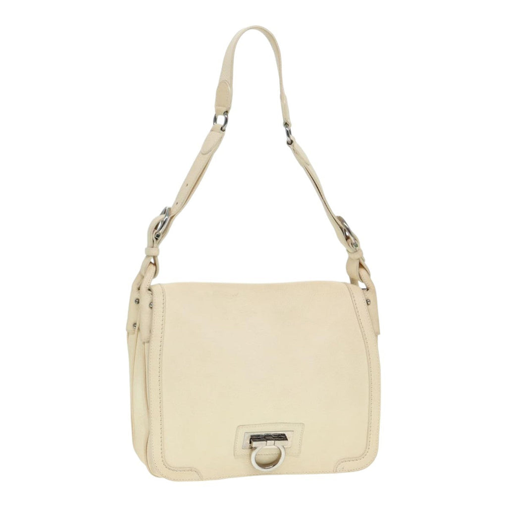 Salvatore Ferragamo Gancini Shoulder Bag Leather White Leather Handbag ( )