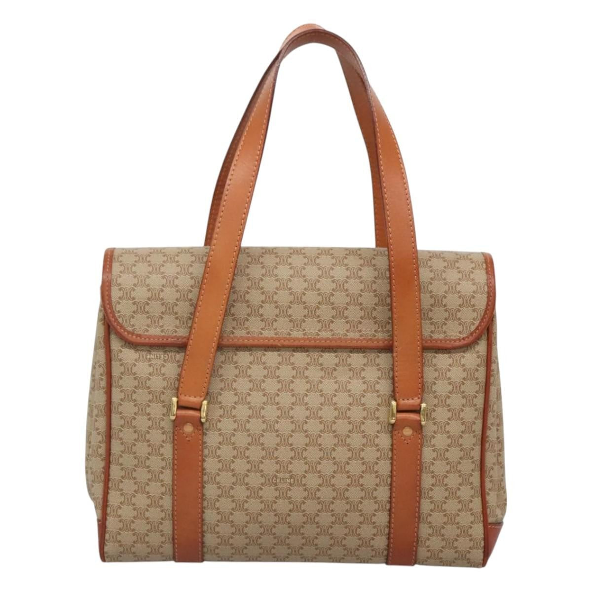 Celine Vintage Macadam Handbag Canvas And Leather Beige Canvas Handbag (Authentic  )