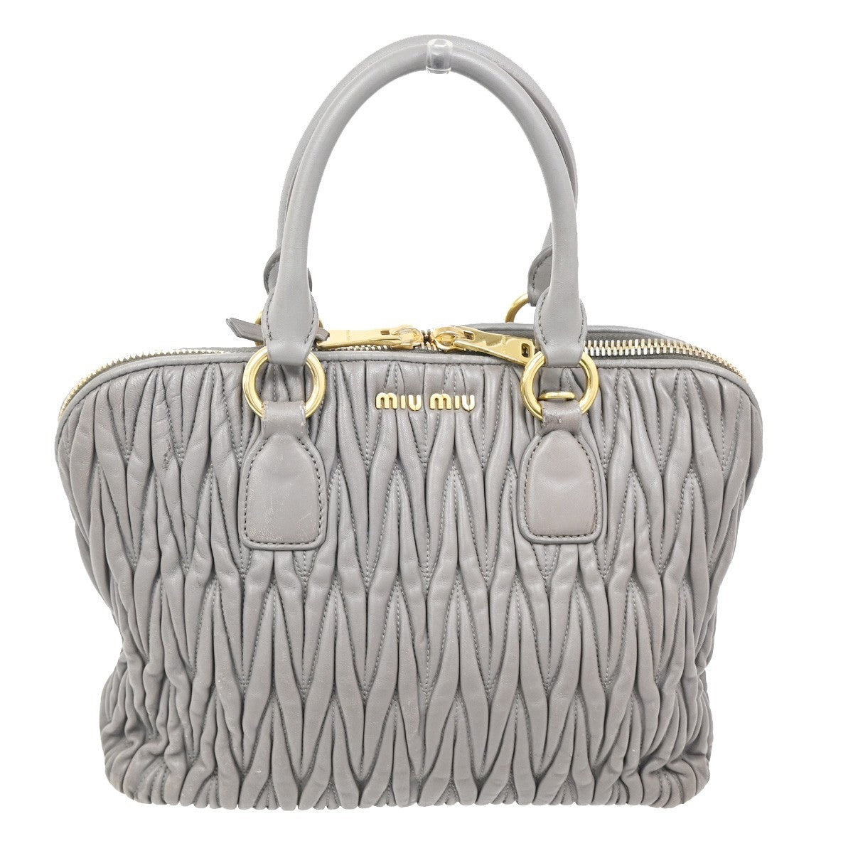 Miu Miu Madras Bowler Bag Matelasse Leather Purple Leather Handbag (Authentic  )