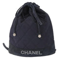 Chanel Vintage Drawstring Backpack Quilted Satin With Suede Navy Satin Backpack Bag (Authentic  )