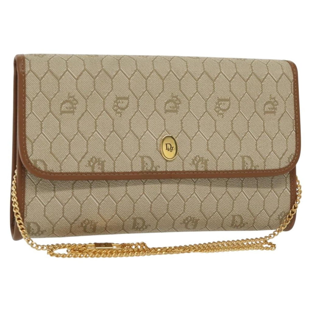 Christian Dior Vintage Honeycomb Chain Canvas Beige Canvas Bag (Authentic  )