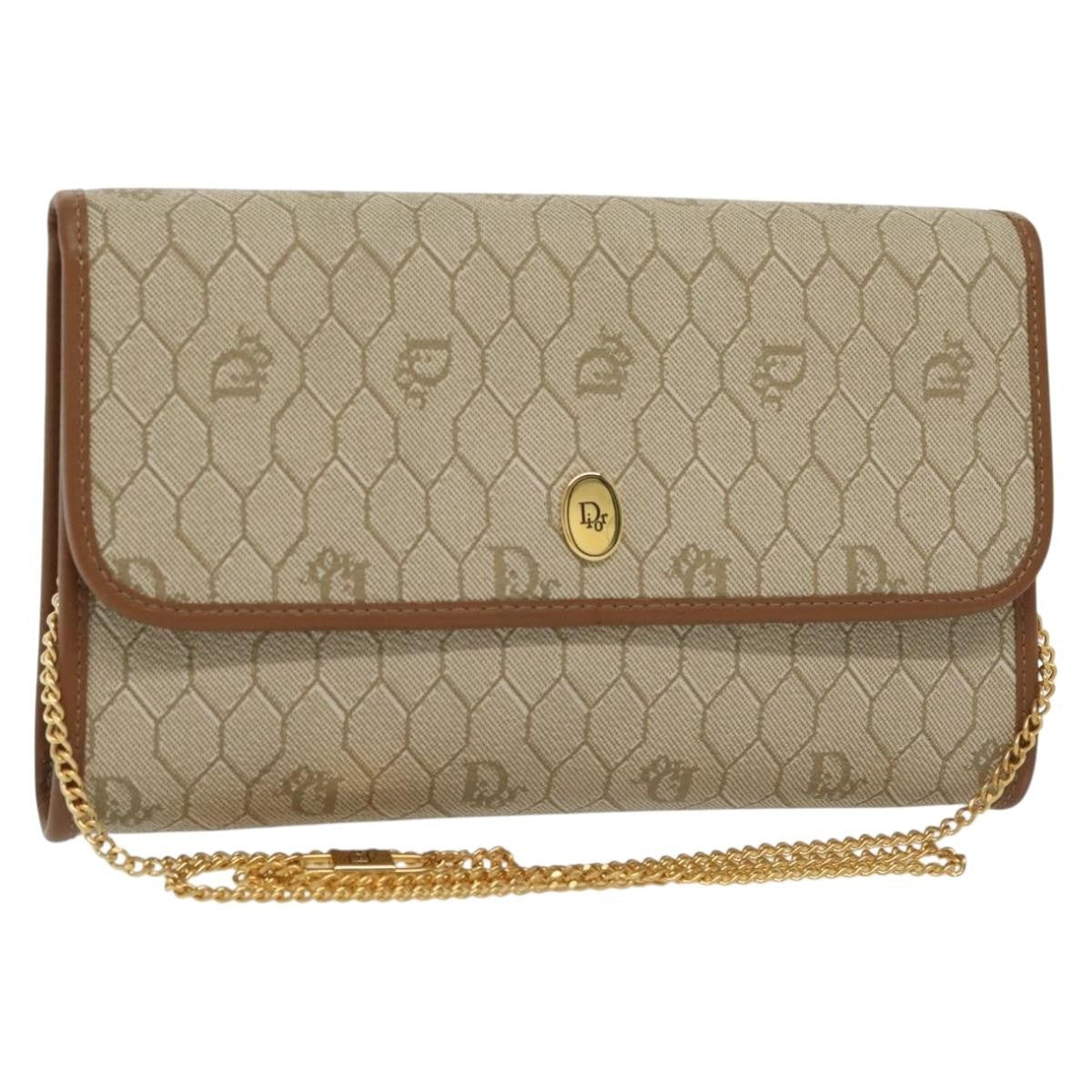Christian Dior Vintage Honeycomb Chain Canvas Beige Canvas Bag (Authentic  )