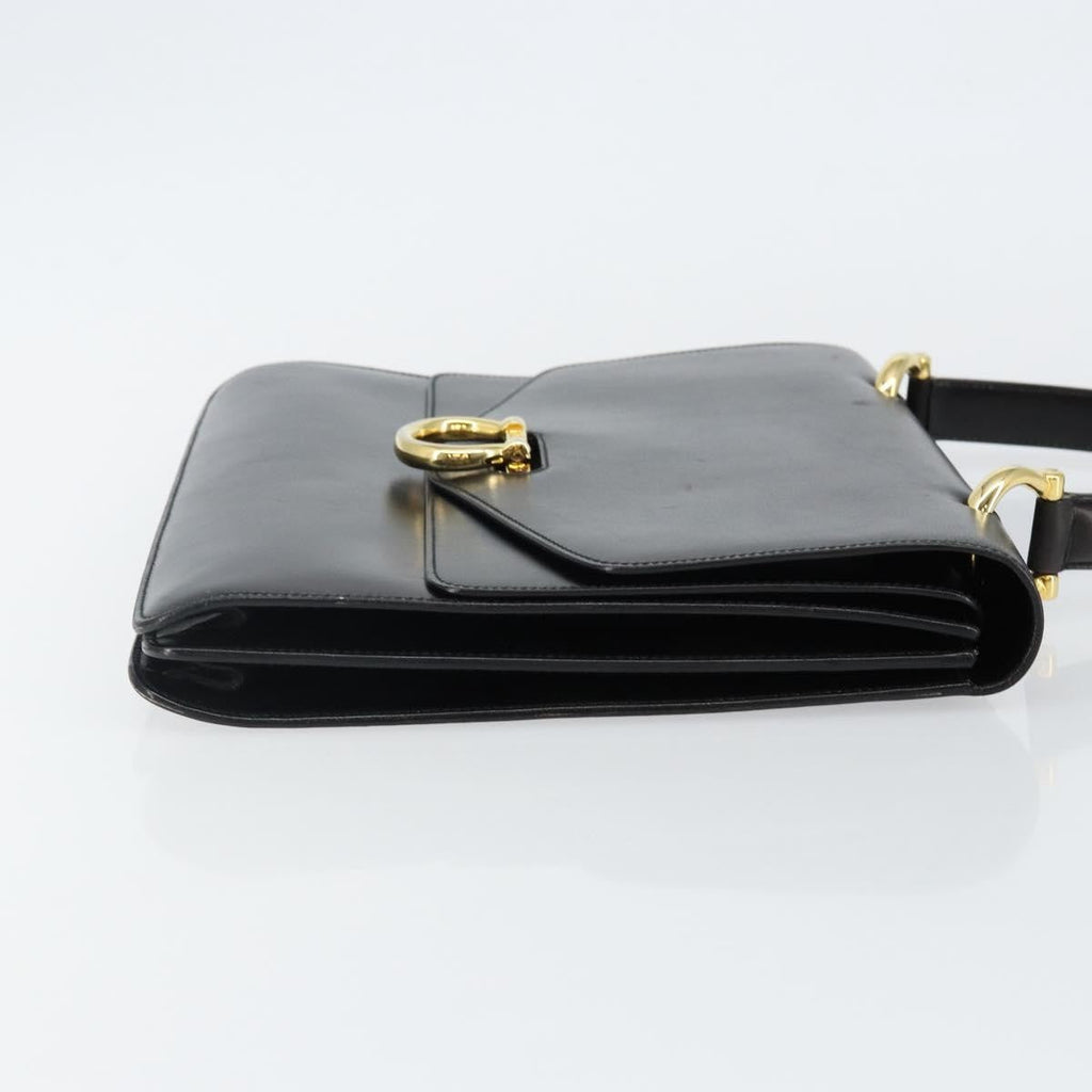 Celine Vintage Top Handle Bag Glazed Leather Black Leather Bag (Authentic  )