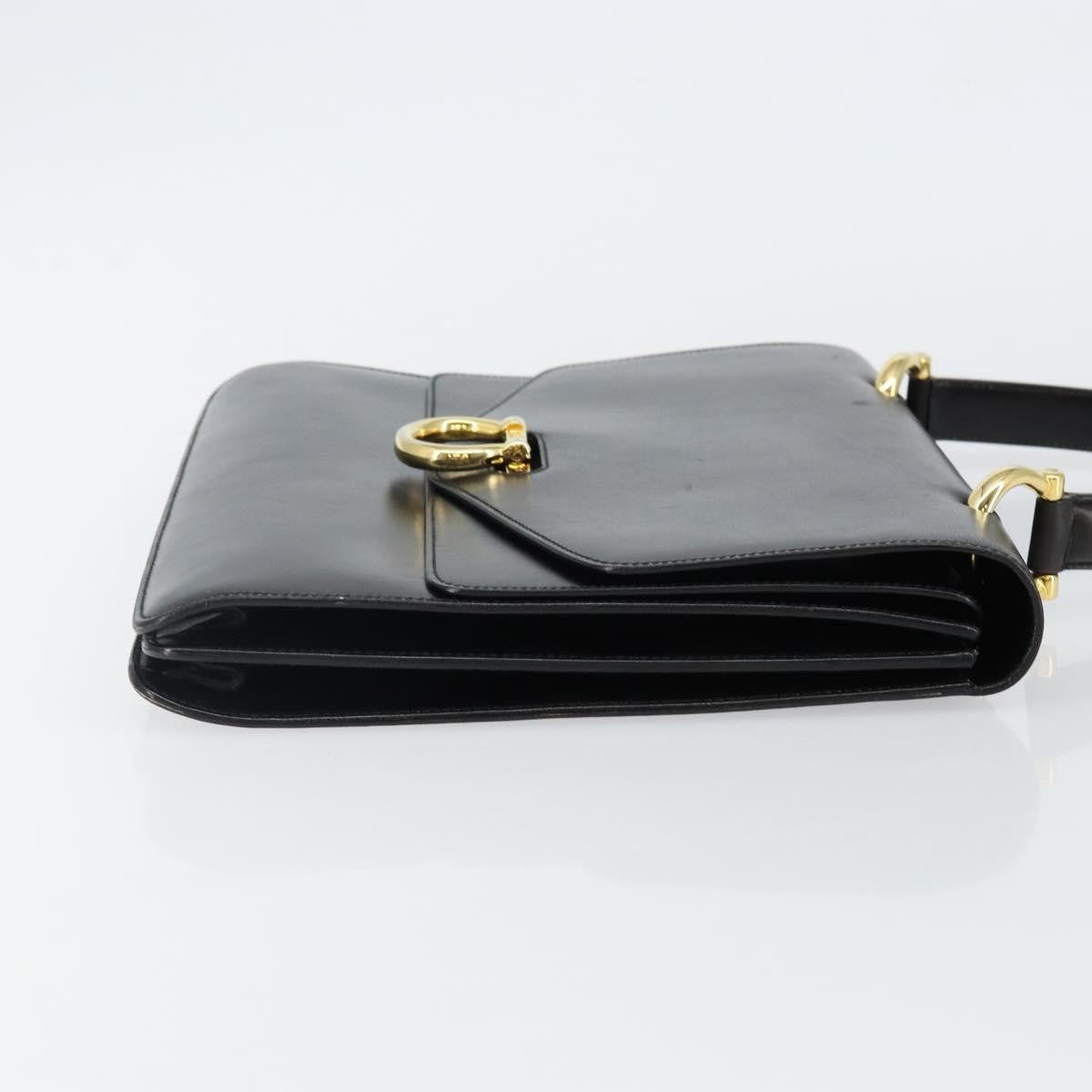 Celine Vintage Top Handle Bag Glazed Leather Black Leather Bag (Authentic  )