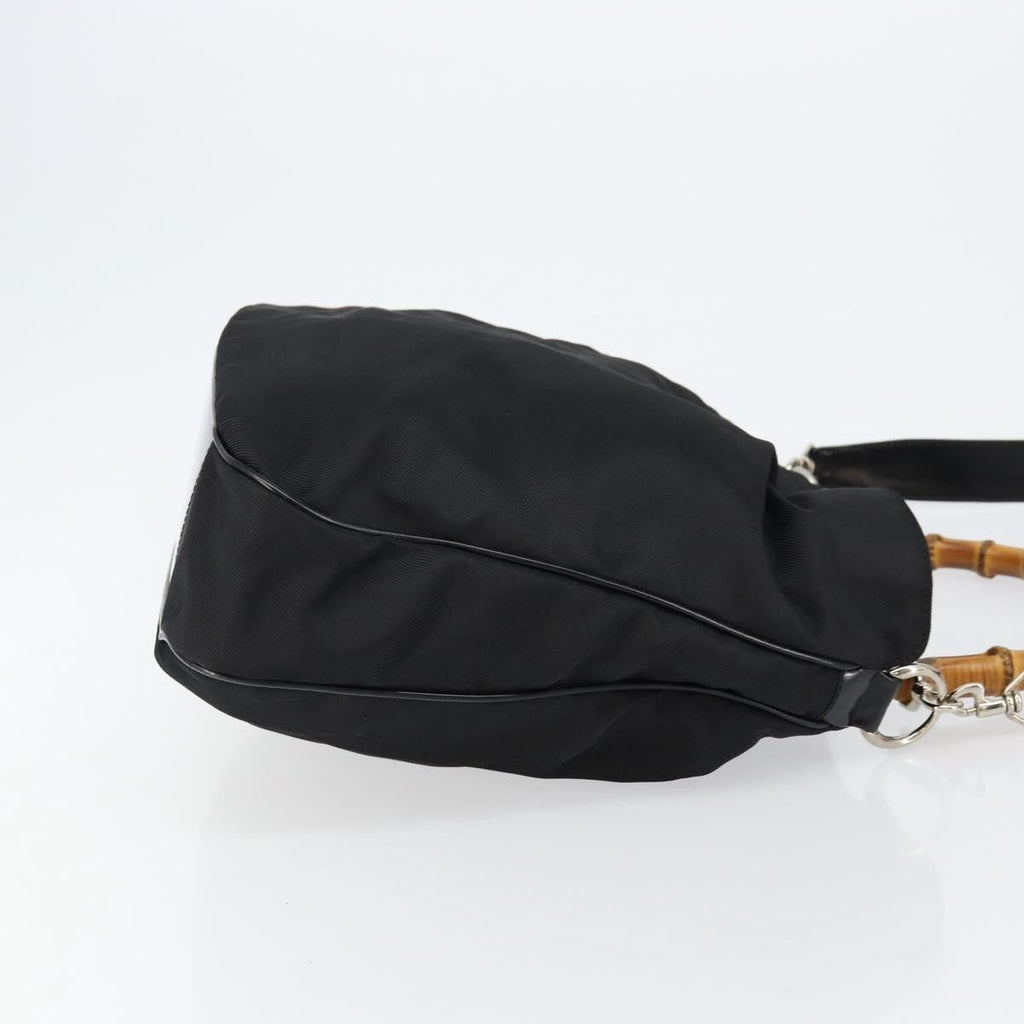 Gucci Vintage Bamboo Handle Open Hobo Nylon Black Nylon Handbag (Authentic  )