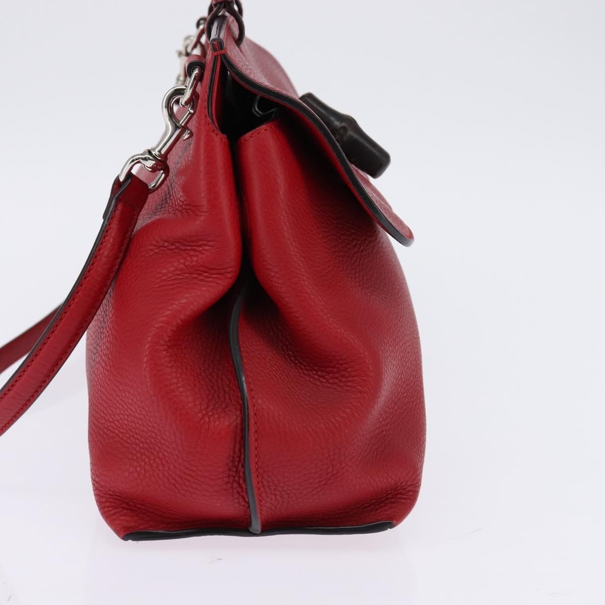 Gucci Bamboo Daily Top Handle Bag Leather Red Leather Bag (Authentic  )