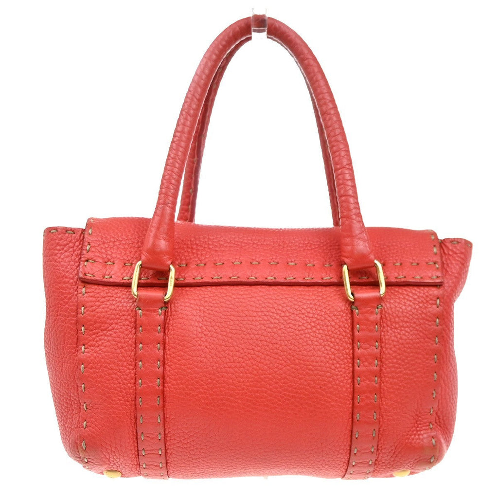 Fendi Selleria Linda Satchel Pebbled Leather Red Leather Handbag (Authentic  )