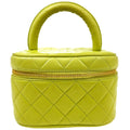 Chanel Vintage Cosmetic Case Quilted Lambskin Green Leather Handbag ( )