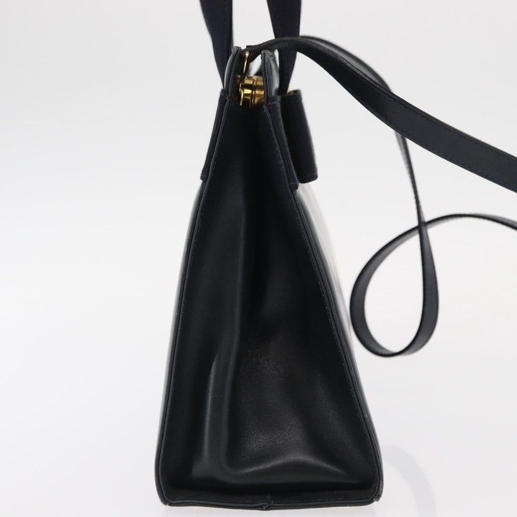 Salvatore Ferragamo Convertible Vara Bow Tote Leather Navy Leather Handbag (Authentic  )