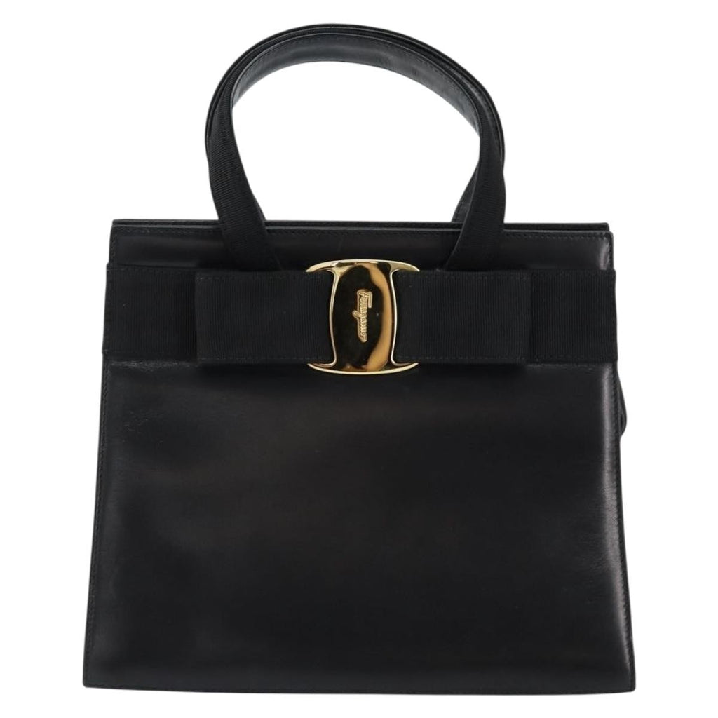 Salvatore Ferragamo Convertible Vara Bow Tote Leather Black Leather Handbag (Authentic  )