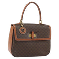 Celine Vintage Convertible Top Handle Bag Macadam Coated Canvas Brown Pvc Handbag (Authentic  )