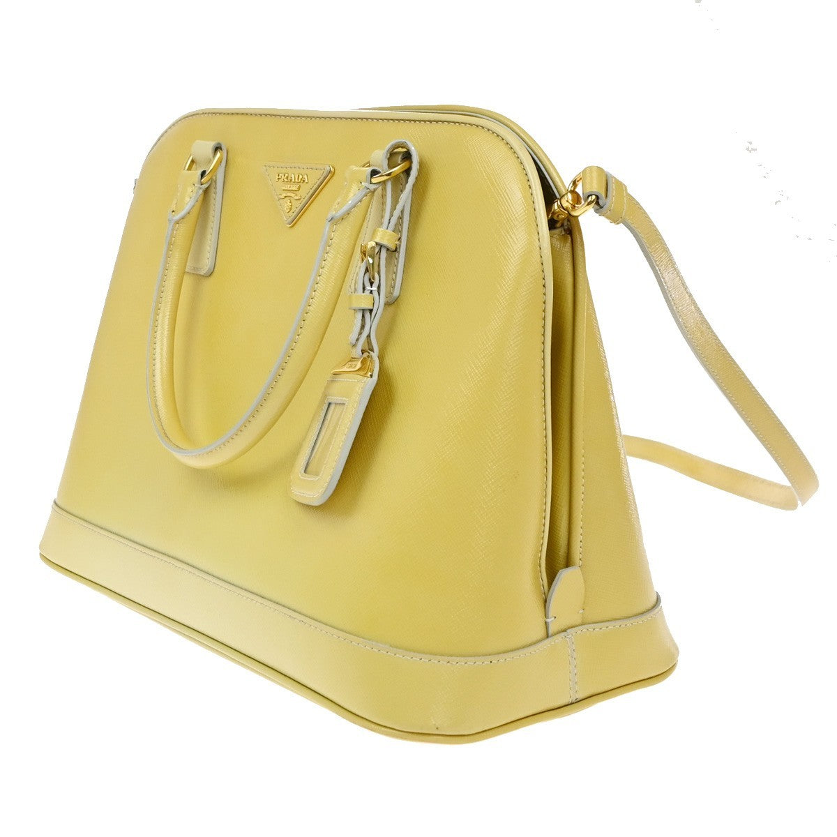 Prada Open Promenade Bag Saffiano Leather Yellow Leather Handbag (Authentic  )